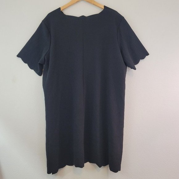 Boohoo Womens Size 22 Scallop Edge V Neck Black Shift Short Dress Tunic Stretch - Picture 5 of 11